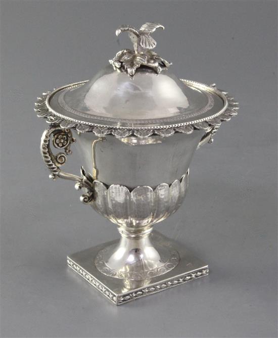 An early 19th century Italian silver two handled vase and cover, 13 oz.